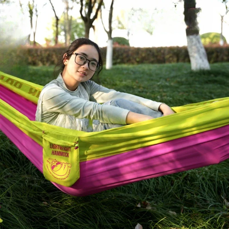 270x140cm Anti Rollover Hammock Summer Color Blocked Swing Outdoor Camping Parachute Cloth Bed Colorful Hanging Basket Portable