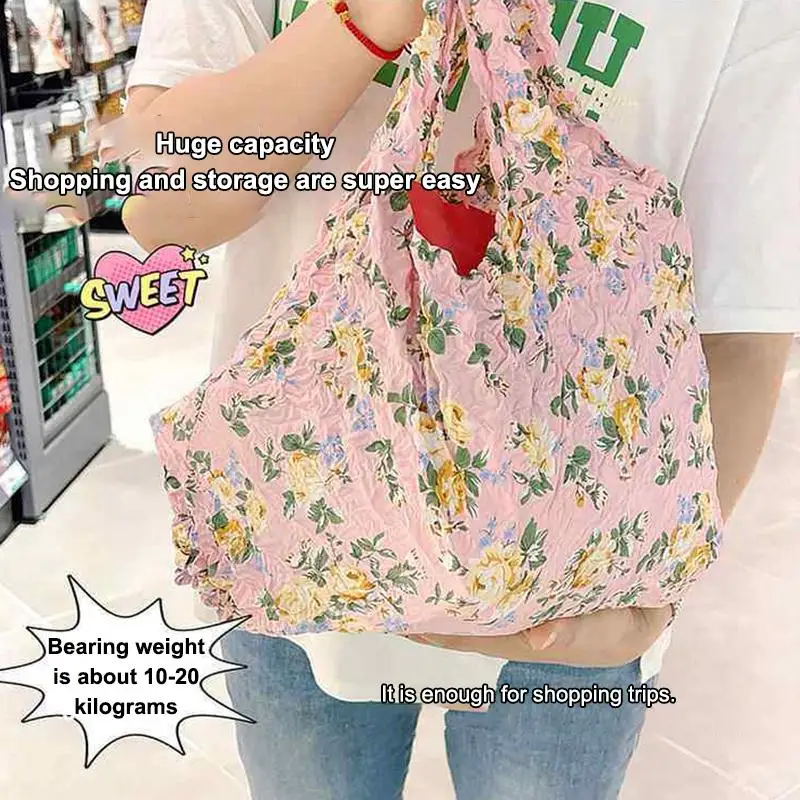 Flower Expansion Fold Pleated Flexible Stretch Mini Shopping Bag Large Capacity Bubble Elastic Portable Handbag Storage Bag