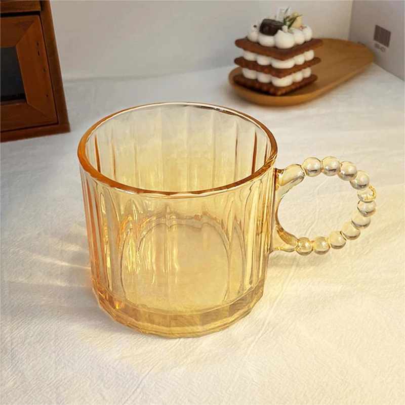 Small Bubble Ring With Handle Glass Cup Europe Style Household Coffee Cup Transparent Colorful Amber Water Cup For Friend Gift