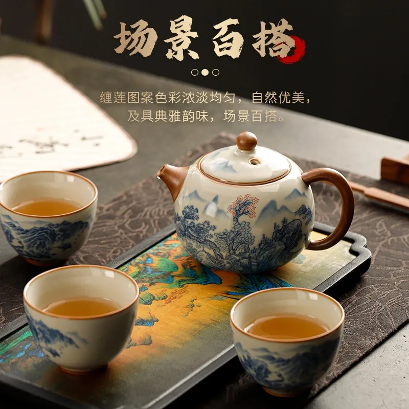 

Новый синий и белый Ru Kiln Xishi Pot, один горшок для приготовления чая, бытовой одиночный высококачественный керамический набор для чая кунг-фу для одного человека