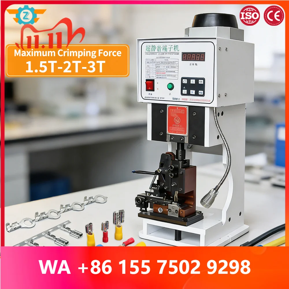 1.5T 3T Automatic Terminal Crimping hine with Single Horizontal ertical Molds for Wire Cle arious Terminals Crimping Tool