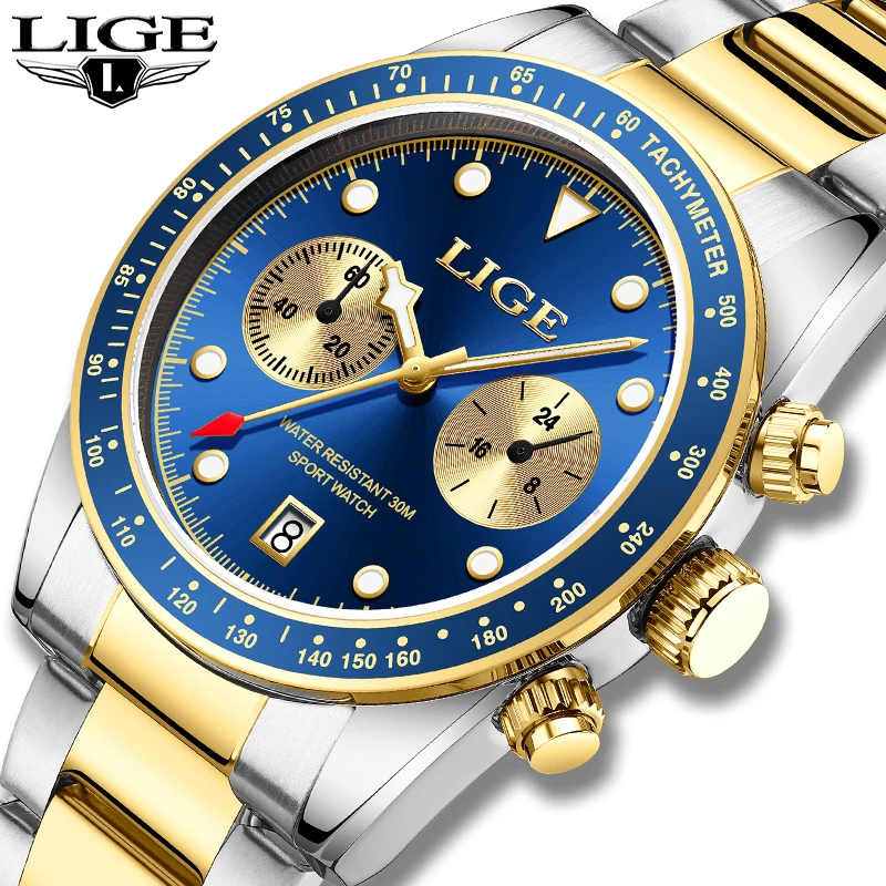 

LIGE New Luxury Watch For Man Waterproof Luminous Date Week Stainless Steel Men Watch Casual Quartz Men's Watches Male Clock+Box