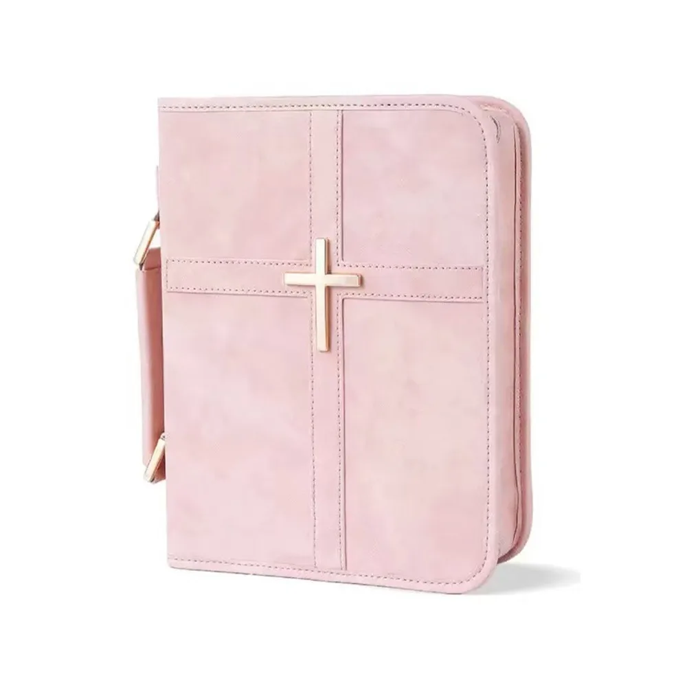

Cross-themed Vegan Leather Bible Cover Dust-proof with Phone Pocket PU Leather Bible Bag Religious Style Scratch Resistant