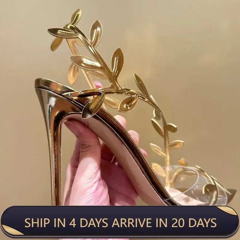 New Arrival Summer Women\'s Vulcanize Shoes - Gold High Heels with Thin Heels and Pointy Toe