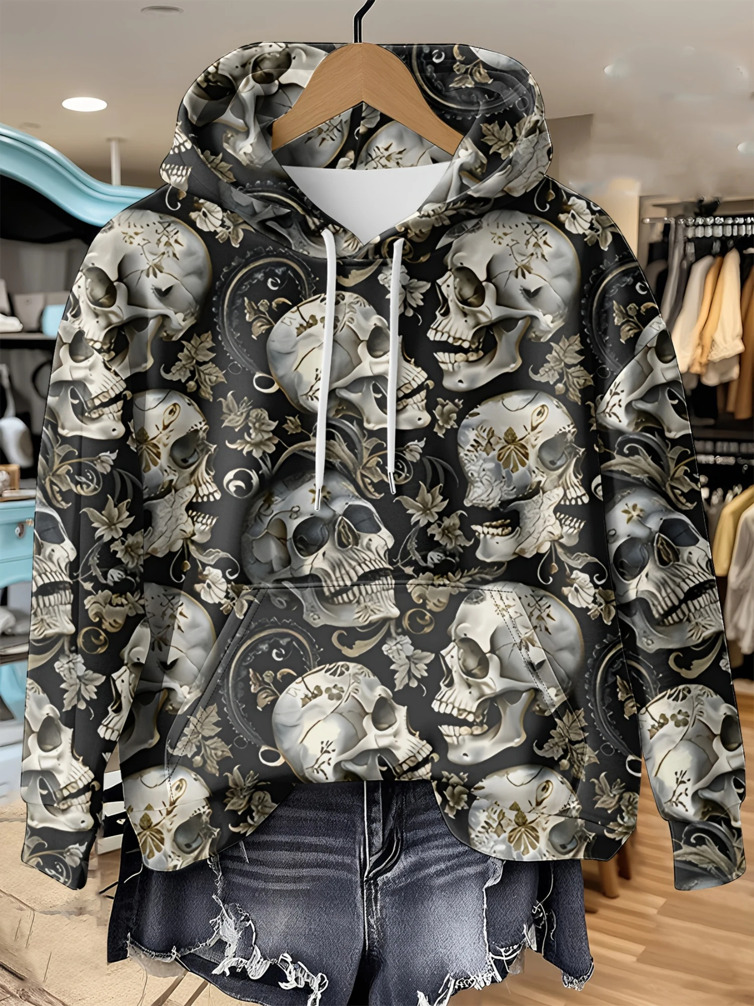 Halloween Skull Pattern 3D Print Hoodies Women Casual Hooded Sweatshirts Street Pullover Y2K Tops Tracksuit Unisex Coat Clothing