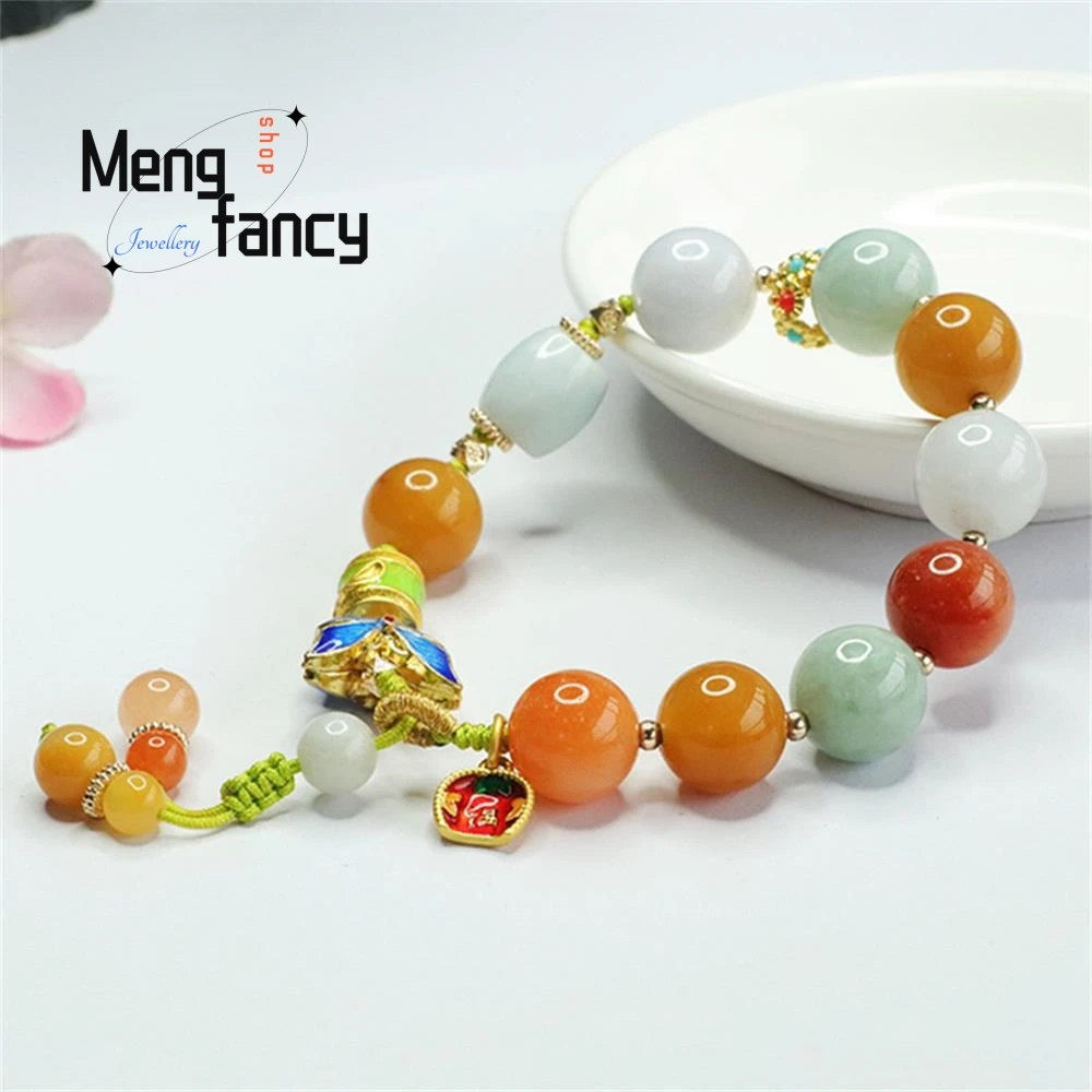 Natural A-goods Jadeite Bracele Colourful Jade Exquisite Elegant Simple High-grade Luxury Quality Fashion Jewelry Holiday Gifts