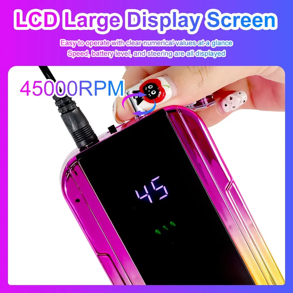 45000 giri/min ricaricabile trapano per unghie laser gradiente macchina colore elettrico levigatrice per rimozione smalto a basso rumore per manicure