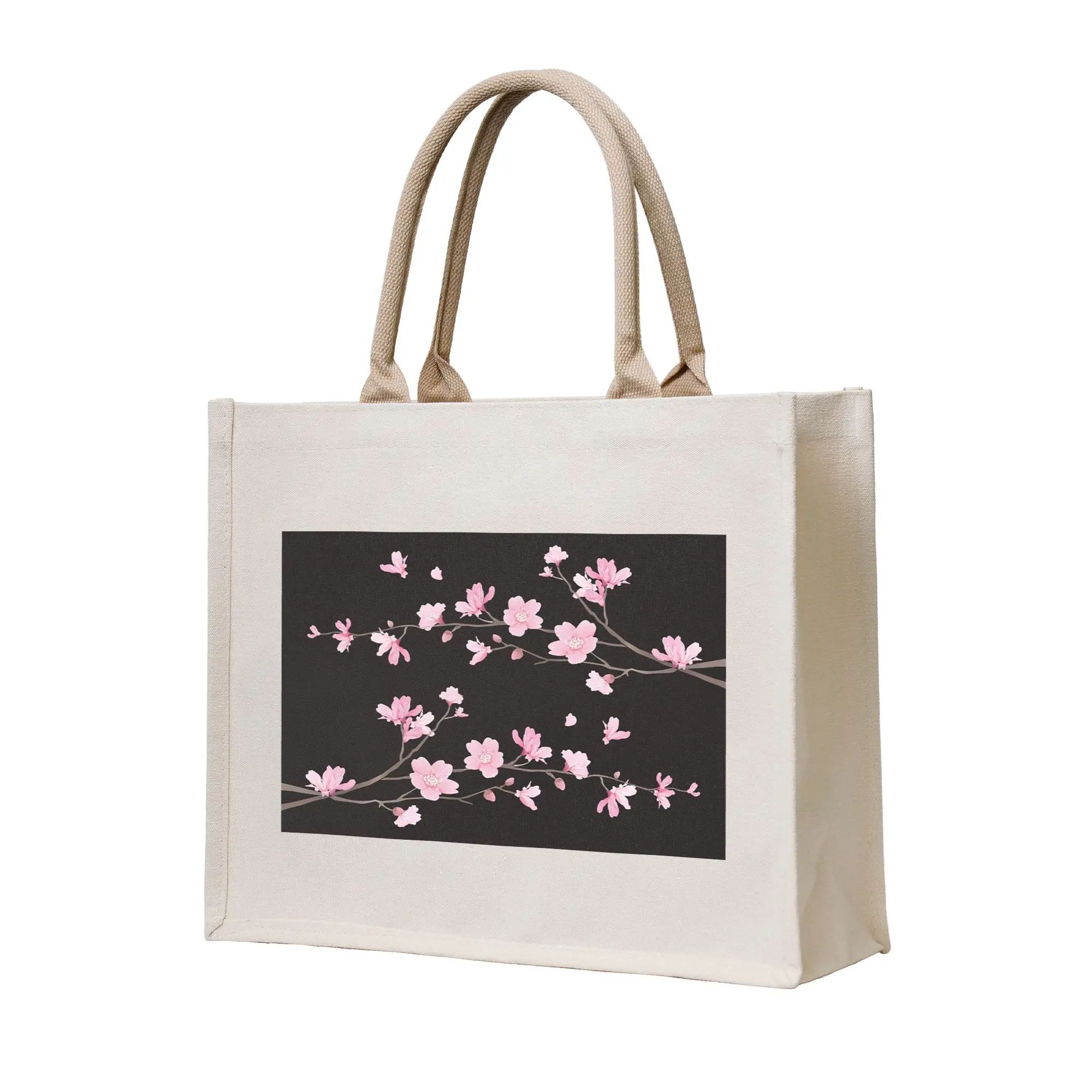 

Сумки для покупок с изображением цветов вишни, холщовая сумка-тоут, многоразовая сумка-тоут для девочек, дорожная сумка через плечо