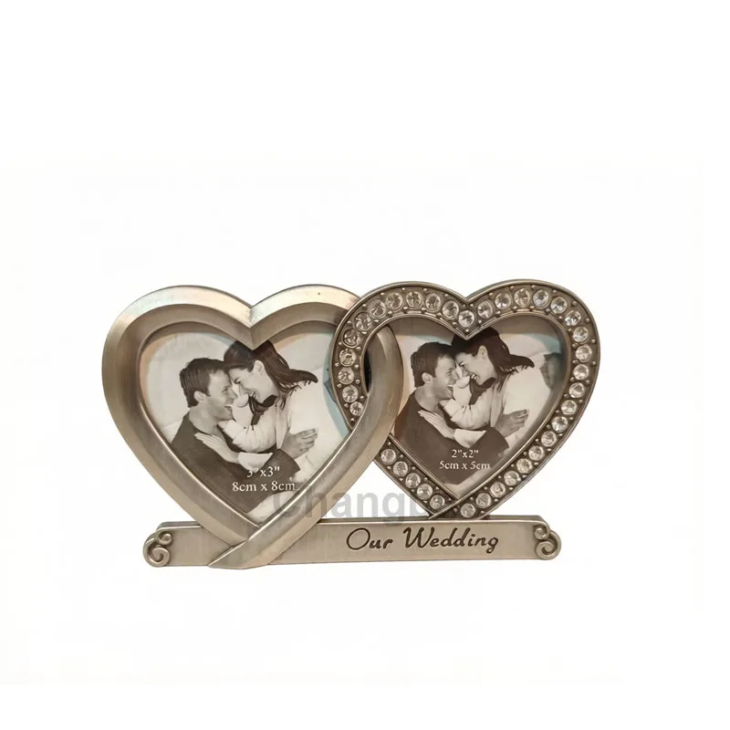 Heart-shaped Zinc Alloy Couple's Wedding Anniversary Metal Photo Frame for 3*3inch and 2*2inch