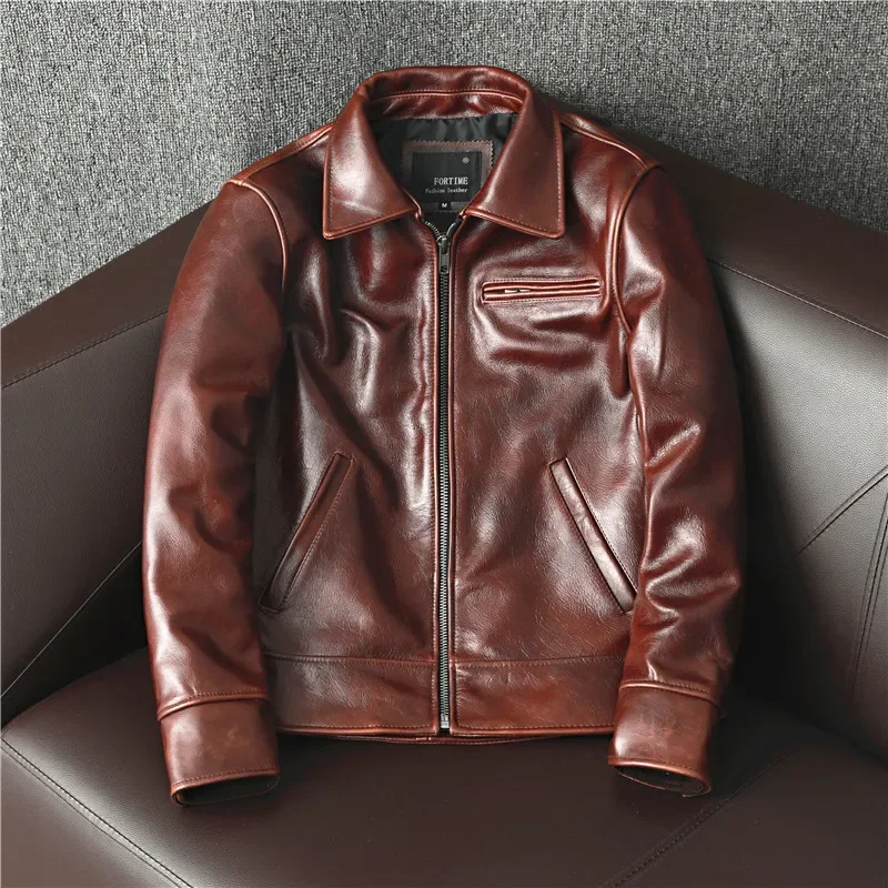 2025 Fashion Genuine Cow Leather Jacket Men Vintage Motorcycle Veste Cuir Homme Wine Red Zipper Moto Biker Slimfit Bomber Coat