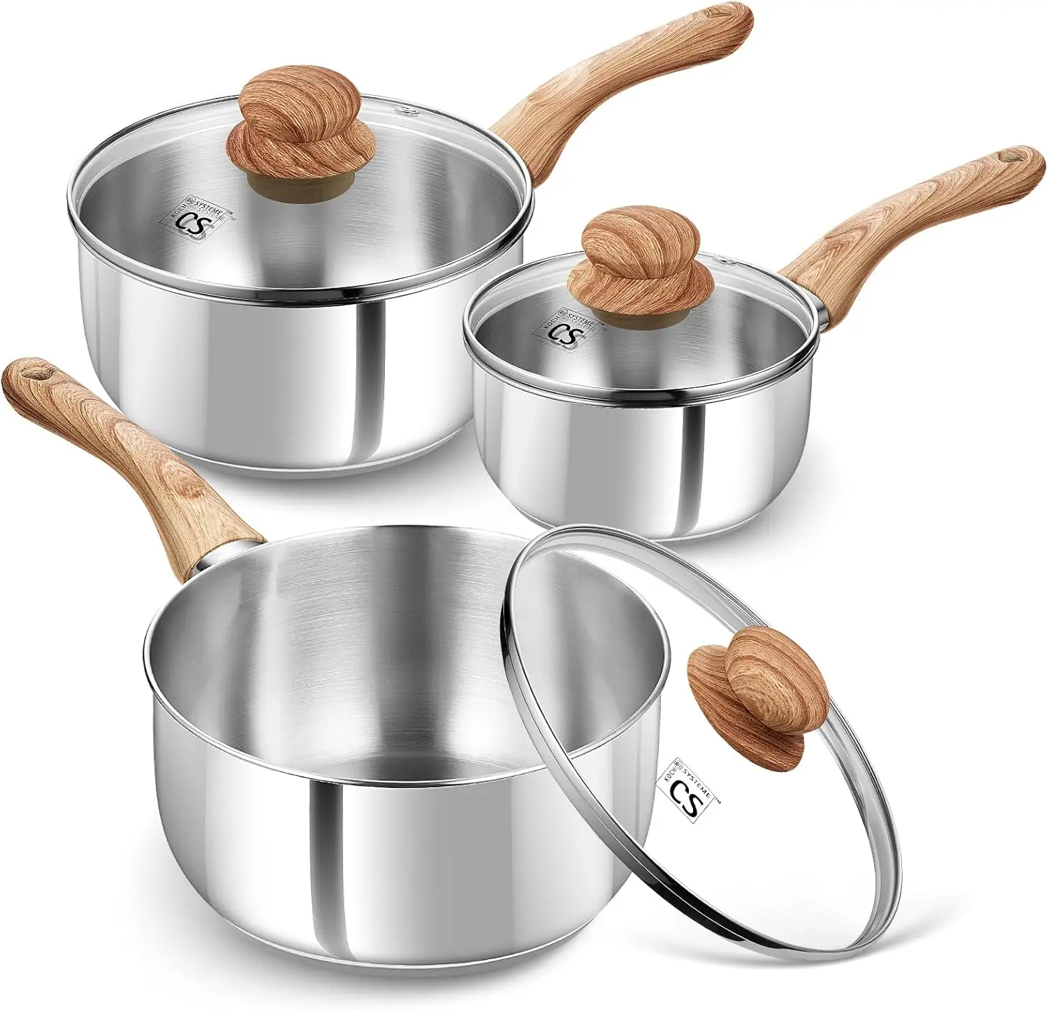 

Stainless Steel Saucepan Set, 6 Piece Stainless Steel Pot 1QT & 2QT & 3QT with Heat-resistant Bakelite Handle, Tri-ply B