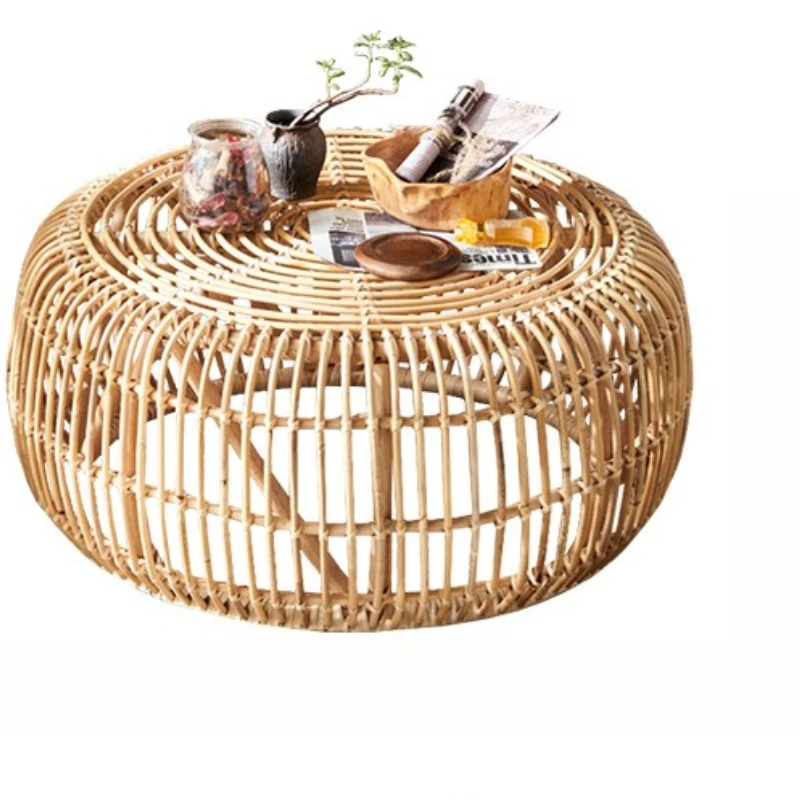 

Japanese rattan round coffee table combination, full rattan tatami, simple and modern, living room for home use