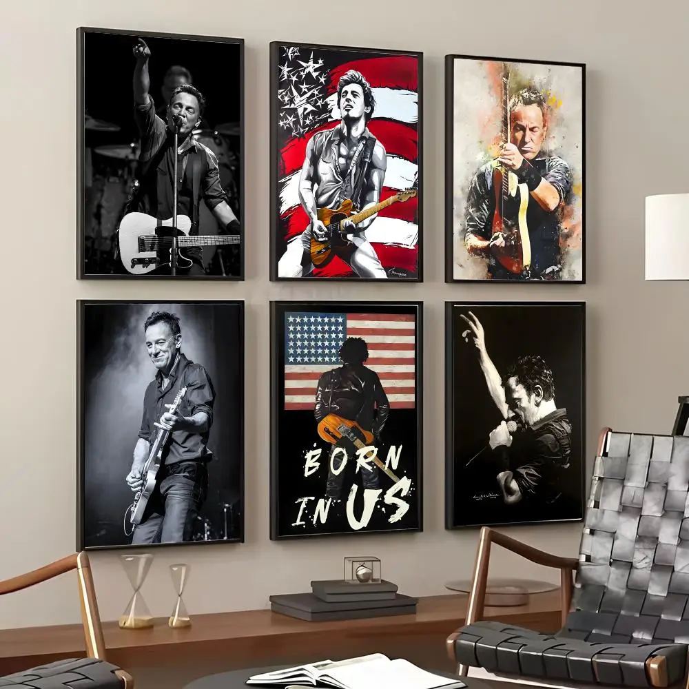 B-Bruce Springsteen Guitar Painting Calligraphy Cotton Canvas Wall Art Poster Quality Decor Painting for Living Room Home Decor