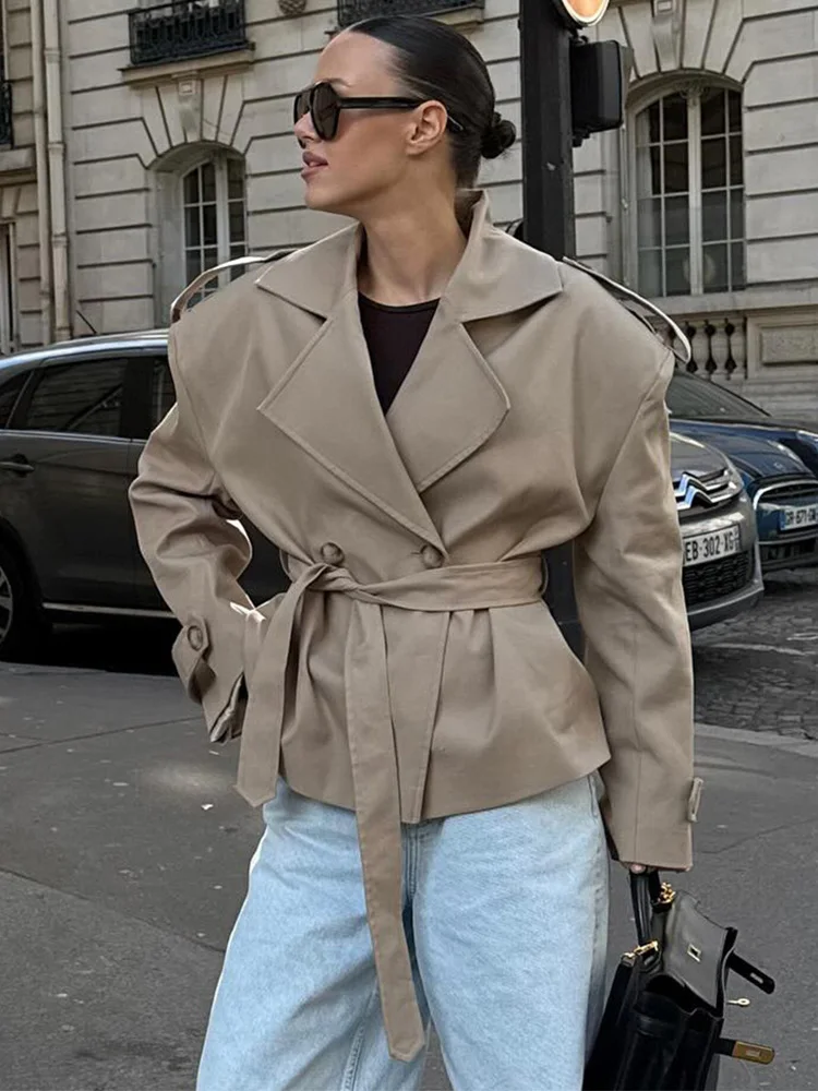

Trendix Women's Fall Vintage Trench Jacket Fashion Lace Up Lapel Long Sleeve Short Cardigan Coats Winter Casual Commuter Jackets