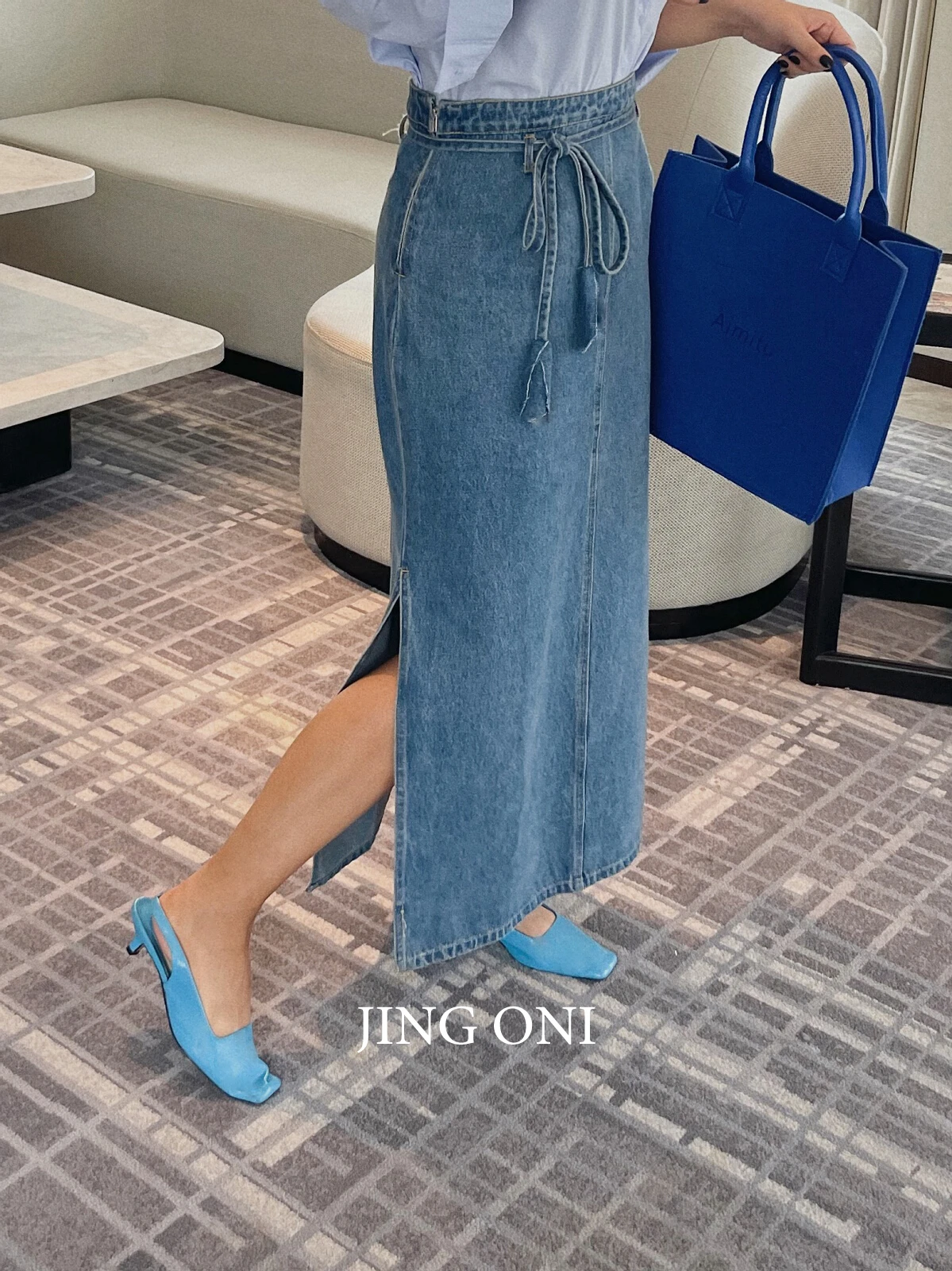 Denim Long Skirt Women 2023 Clothing Vintage Elegant Korean Style Y2K Fashion Tulle Jeans Cargo Luxury High Waist Blue