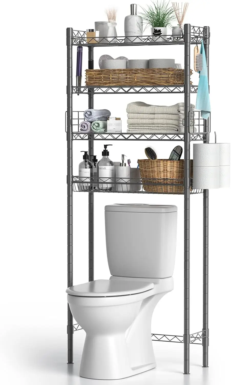 

4-Tier Over The Toilet Storage, Adjustable Over Toilet Bathroom Organizer Rack, Freestanding Bathroom Shelves Above Toilet St