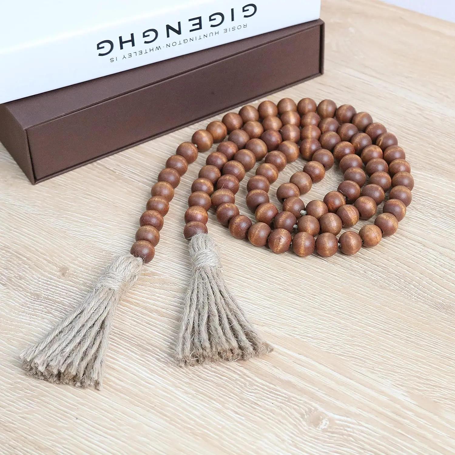 Wood Bead Garland with Tassels,Farmhouse Beads Rustic Country Decor Prayer Boho Beads Wall Hanging Decoration