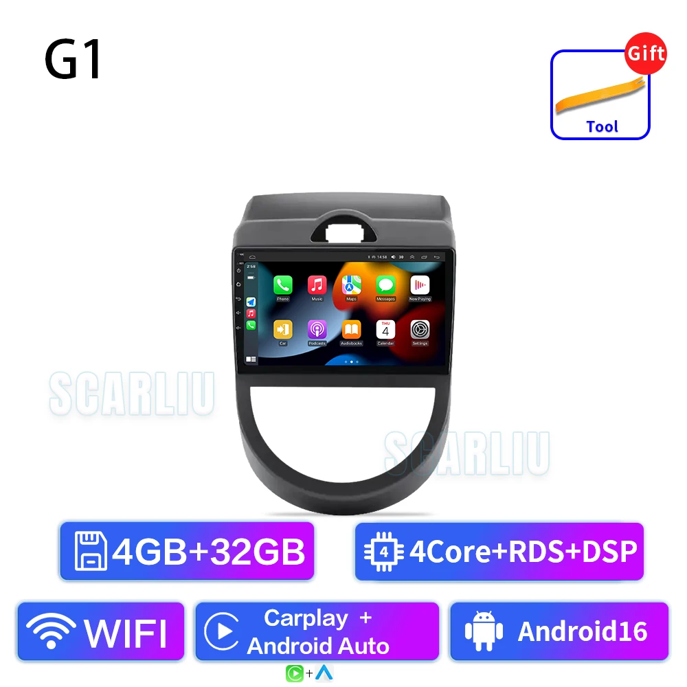 Android 16 voor Kia Soul 1 AM 2008 2009 2010 2011 Carplay Auto autoradio multimediaspeler autoradio GPS navigatie BT head unit
