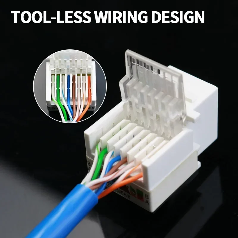 10PCS Cat5e Keystone Jack Tool-Less Connector Adapter Network Ethernet LAN Cable Module for Wall Outlet Data Center Wiring