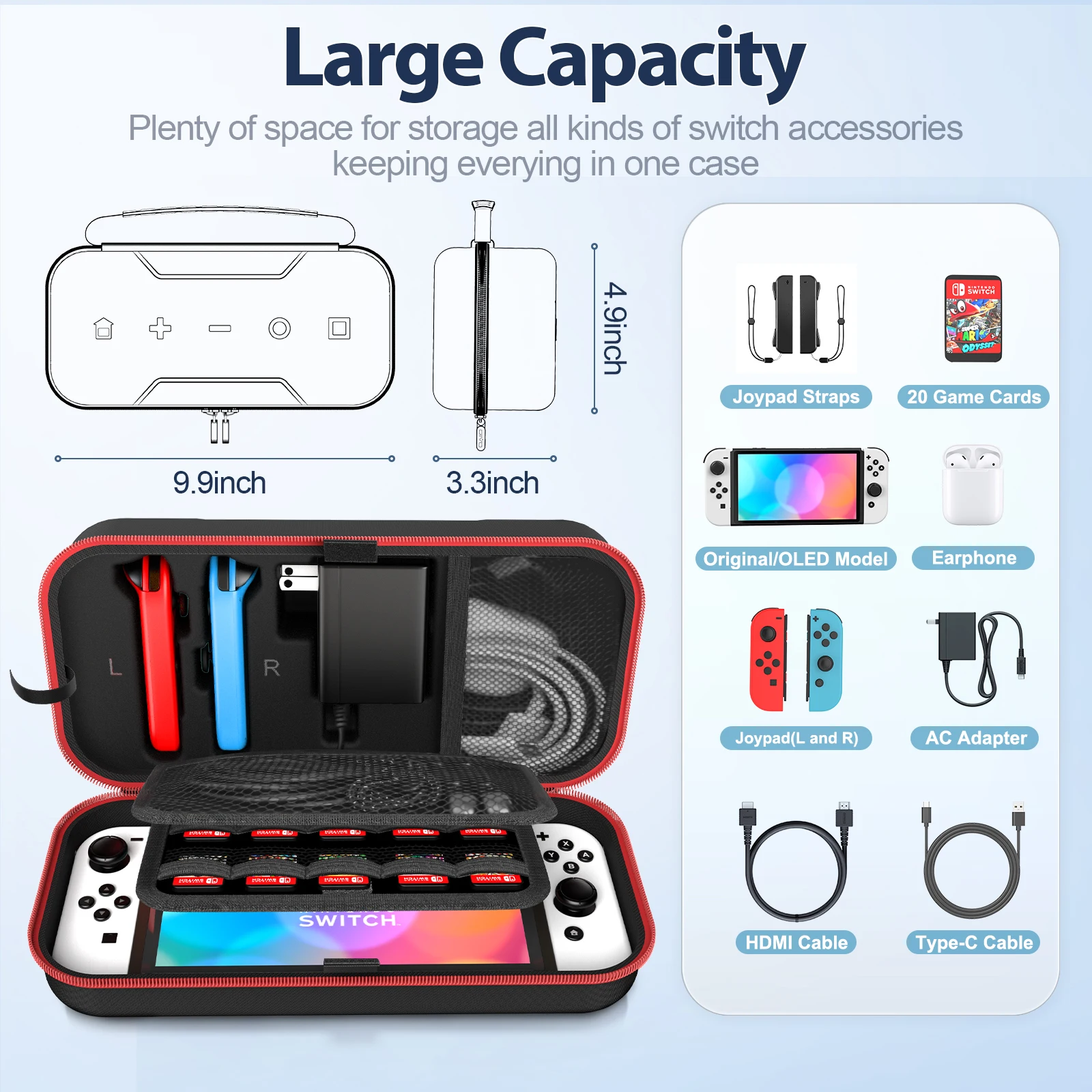 Oivo-nintendo switch用の大型防水収納バッグ,持ち運びに便利な保護ケース,引っかき傷防止トラベルバッグ