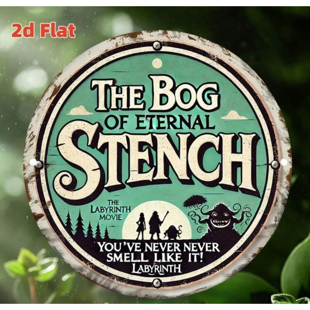 1pc NEW 8” Round LABYRINTH Movie Metal Wall Sign - Bog of Eternal Stench Tin Decor, Ideal for 80’s Rust-Style Space