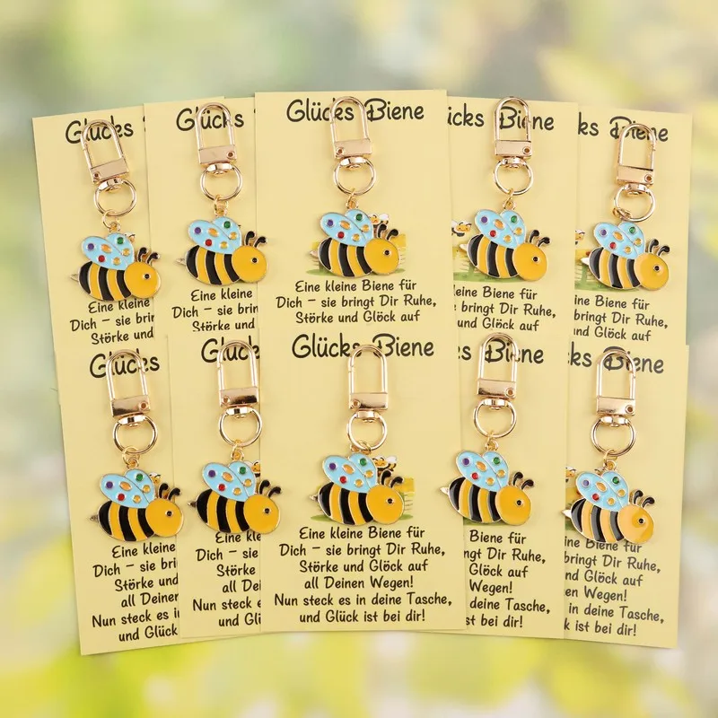 5/10itemGlücks Biene Lucky Little Bee Keychain Set Includes a German greeting card Lucky Charm Holiday Ornament Thanksgiving Day