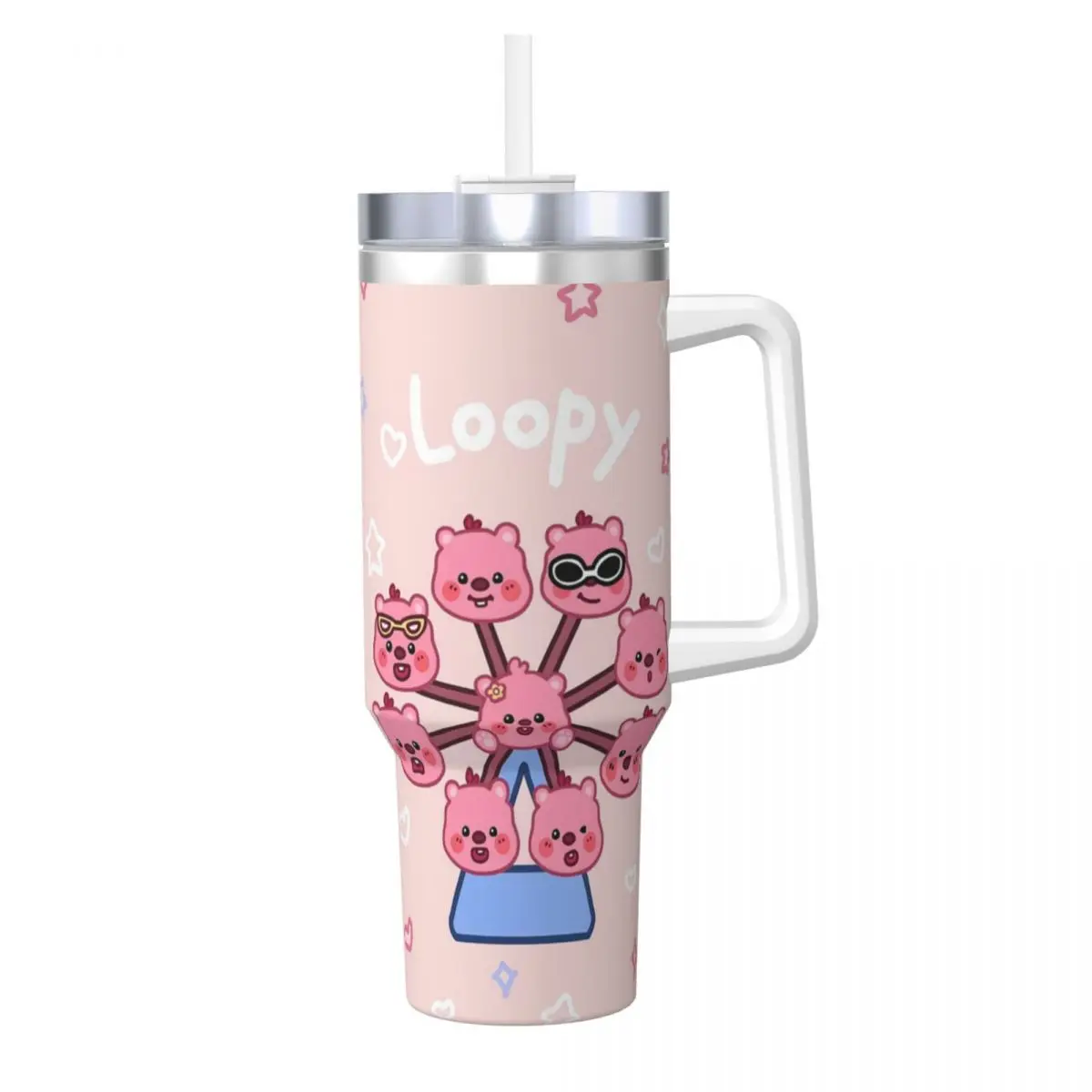 Loopy Stainless Steel Tumbler Ferris Wheel Travelist Coffee Mug Straws and Lid Large Capacity Mugs Cup Cold and Hot Water Bottle