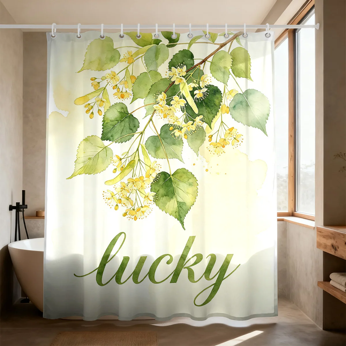 Fresh Watercolor Linden Branch Yellow Blossom Lucky Text Pattern Bath curtain Cozy Plush Bedspread Portable Travel Blanket