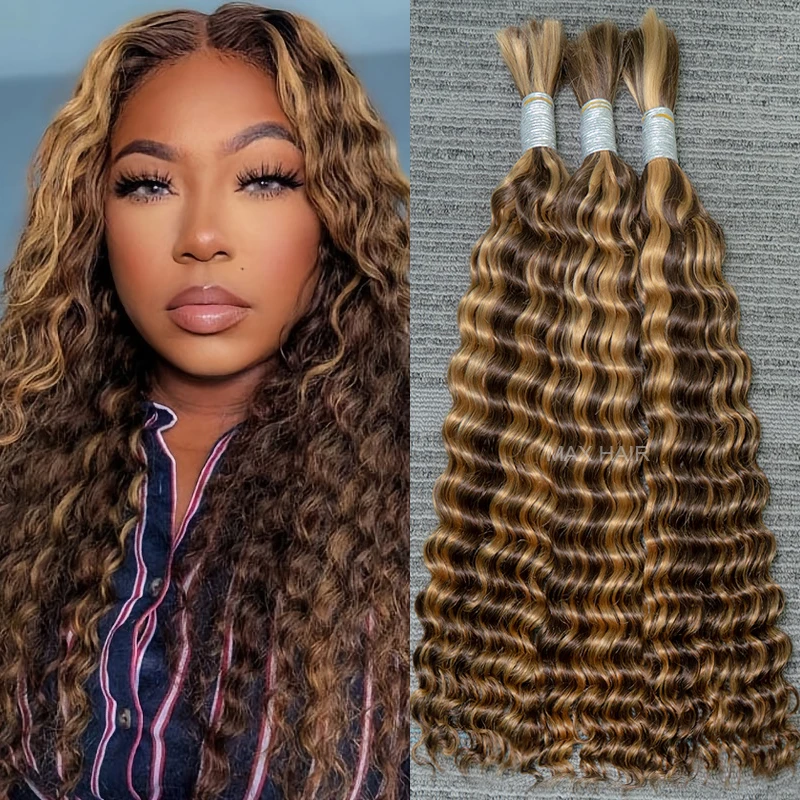 Shinehair highlighted 4/27 Bulk Hair Bundle 100% Real Human Hair Deep Wave Curly 613 Blonde Unprocessed Human Hair Virgin