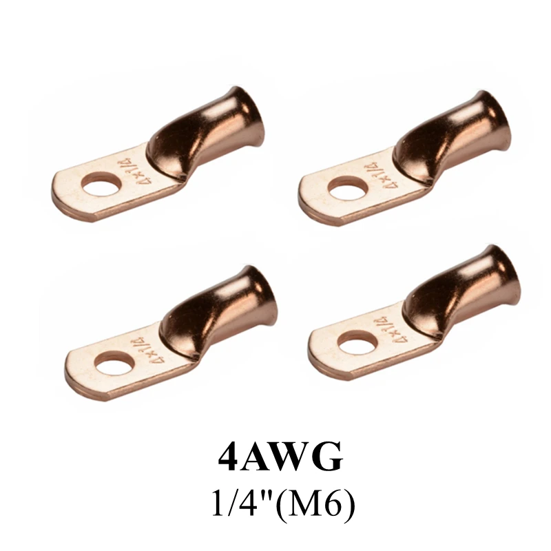 10/25Pcs  4AWG M6/M8/M10/M12  Bare Copper Wire Gauge Battery Lugs Terminal Ring Connector Kit