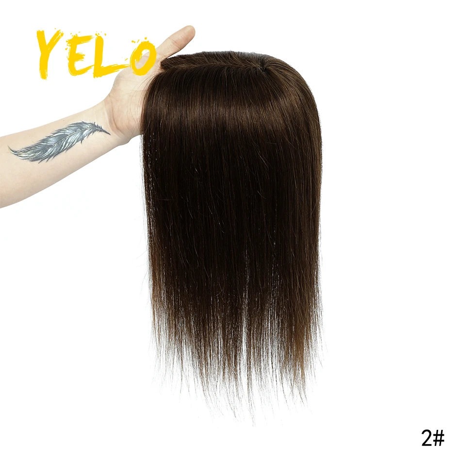 Yelo Natural Topper Human Hair Piece With Bang 100% Brazilian Remy Topper Middle Clip In Hair Extensions Machine Made Lace Base