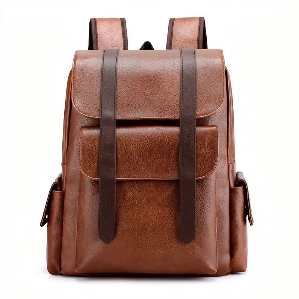 Soft PU Leather Backpack Laptop Bag Retro Business Travel Rucksack Unisex Casual School Bag Large Capacity Commuter Pack