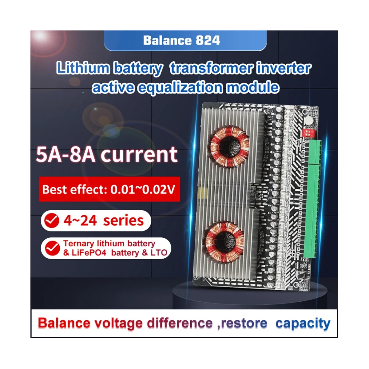 Active Equalizer Balancer 3S 4S 6S 7S 8S 12S 14S 15S 16S 17S 18S 19S 20S 24S BMS Lifepo4/Li-Ion 5A Capacitor(5A)