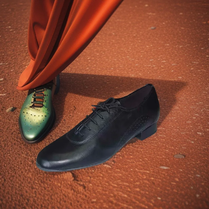 Evkoodance couro genuíno do homem moderno tango salsa sapatos de dança 2.5cm altura do salto sola macia sapatos festa dança