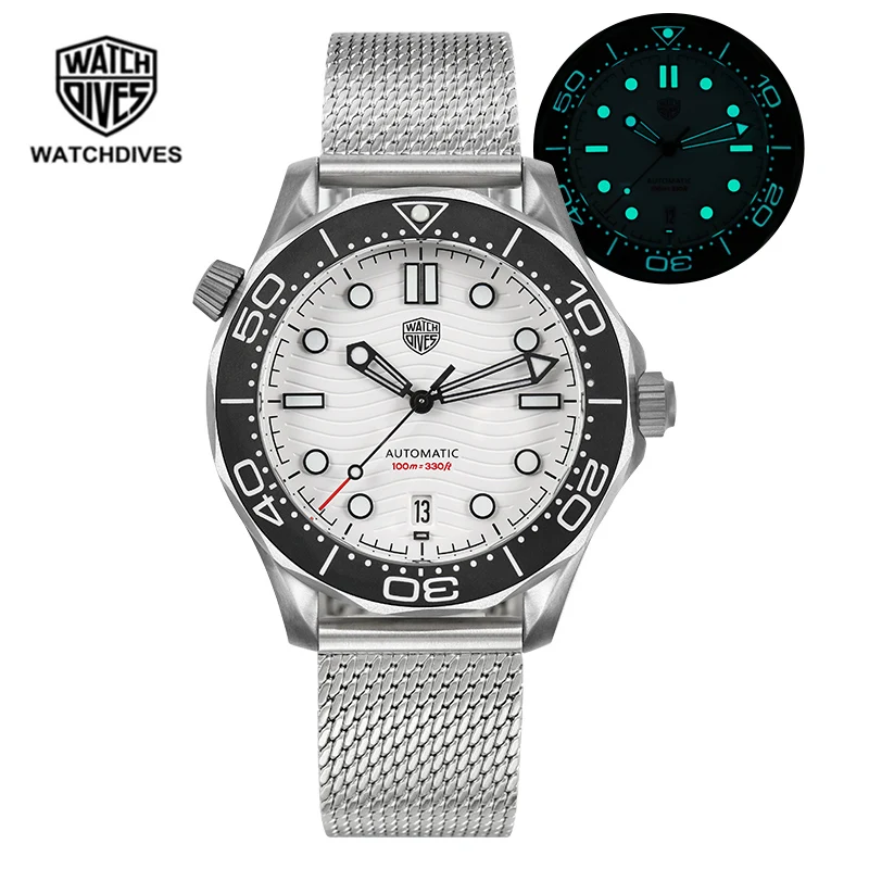 Watchdives WD007 Watch NH35 Movement 007 NTTD Wristwatch Domed Sapphire Crystal Solid Bracelet C3 luminous Automatic Watches