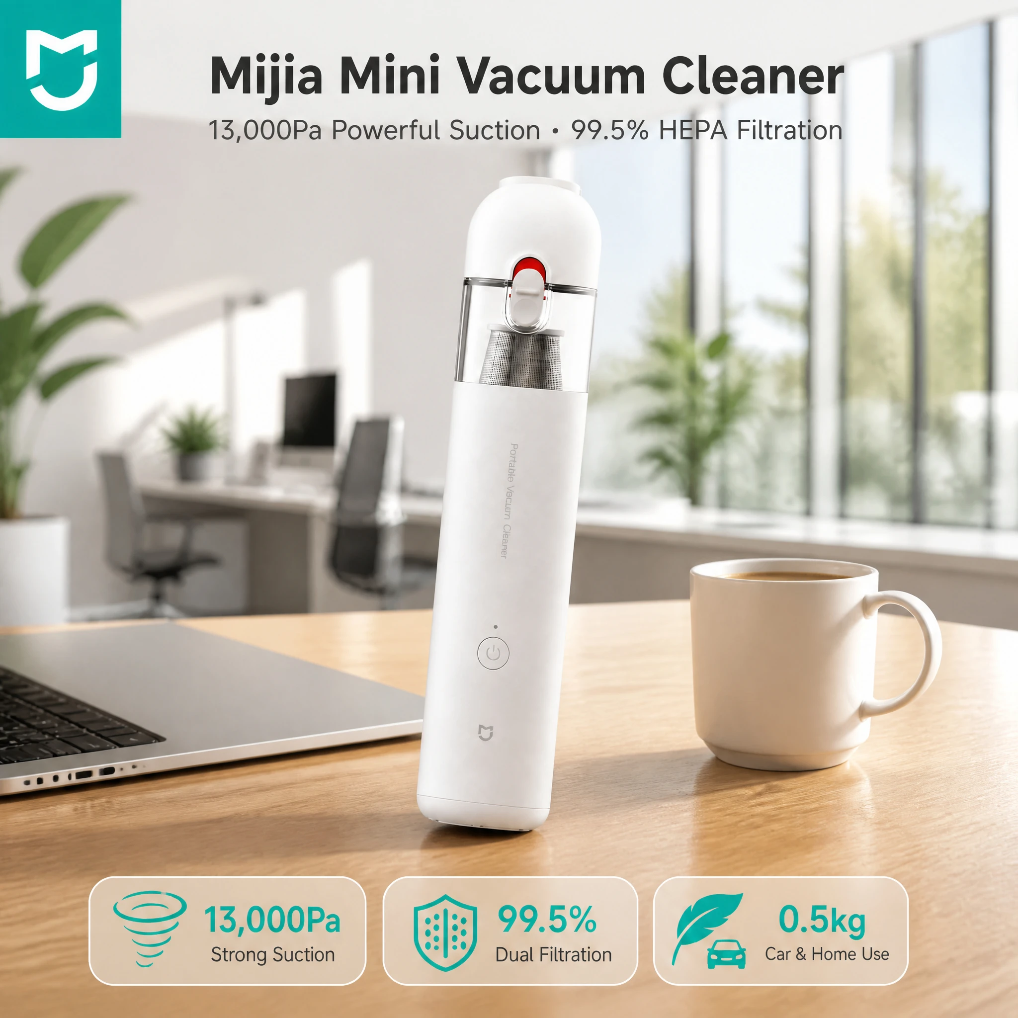 Mijia Handheld Portable Vacuum Cleaner 13kPa Strong Suction 99.5% Filtration Wireless Mini Dust Remover for Car & Home
