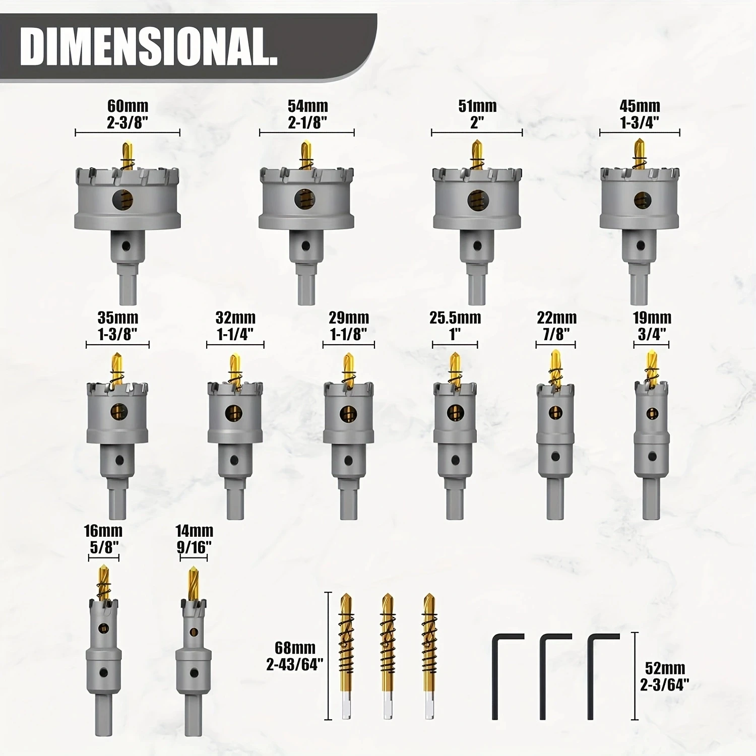 18 PCS 9/16'' to 2-3/8'' Hole Saw for Metal, Tungsten Carbide Tipped Hole Saw Set - Heavy Duty Cutter