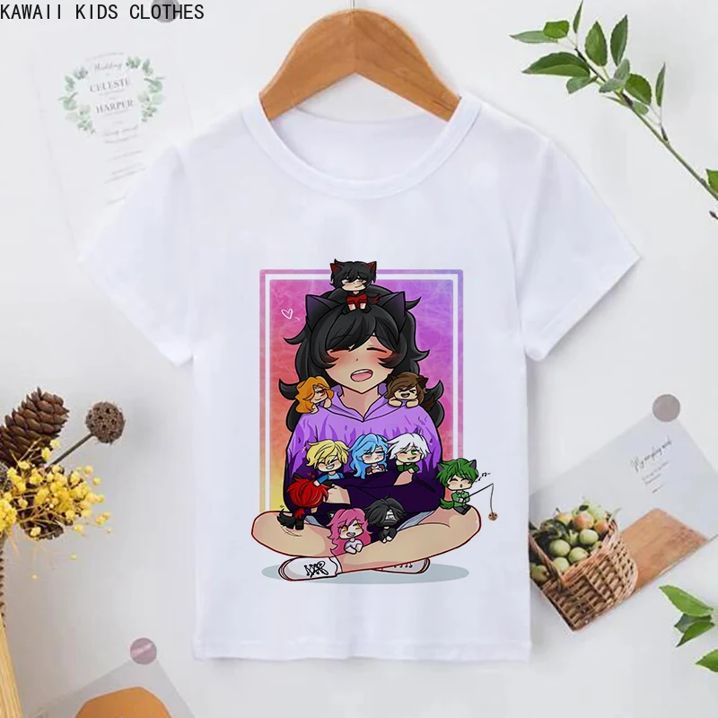 New Funny Aphmau T-shirt Kawaii Aphmau T-shirts Print Princess Children\'s Clothing Cartoon Anime Boys Girls Shirt Cat Print Tops