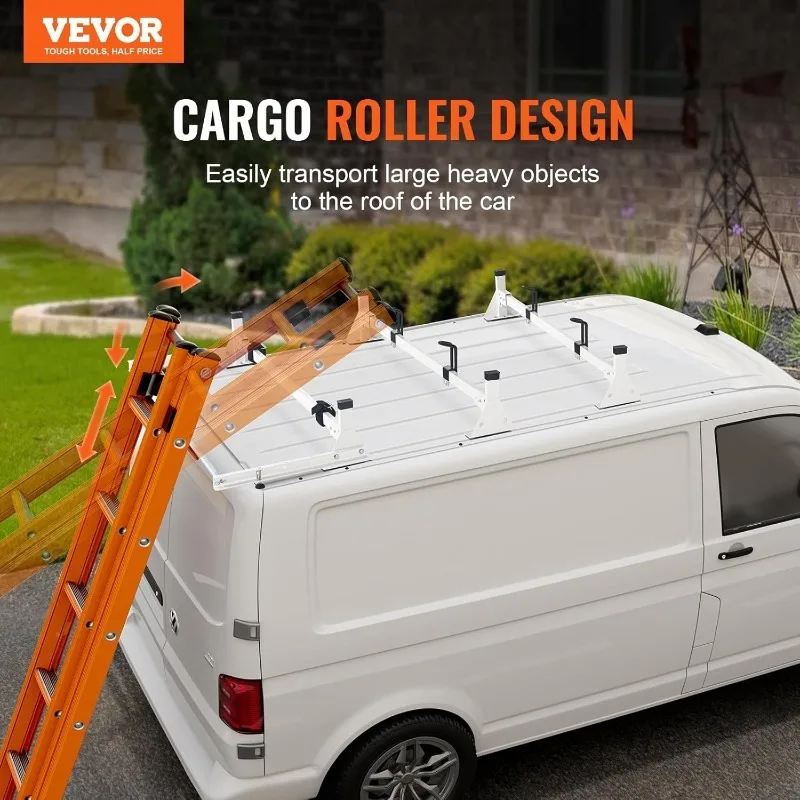 VEVOR Van Roof Ladder Racks 54", 800 lbs Capacity Heavy-Duty Steel Roof Racks for Van, Drilling Racks Fit with Cargo Roller