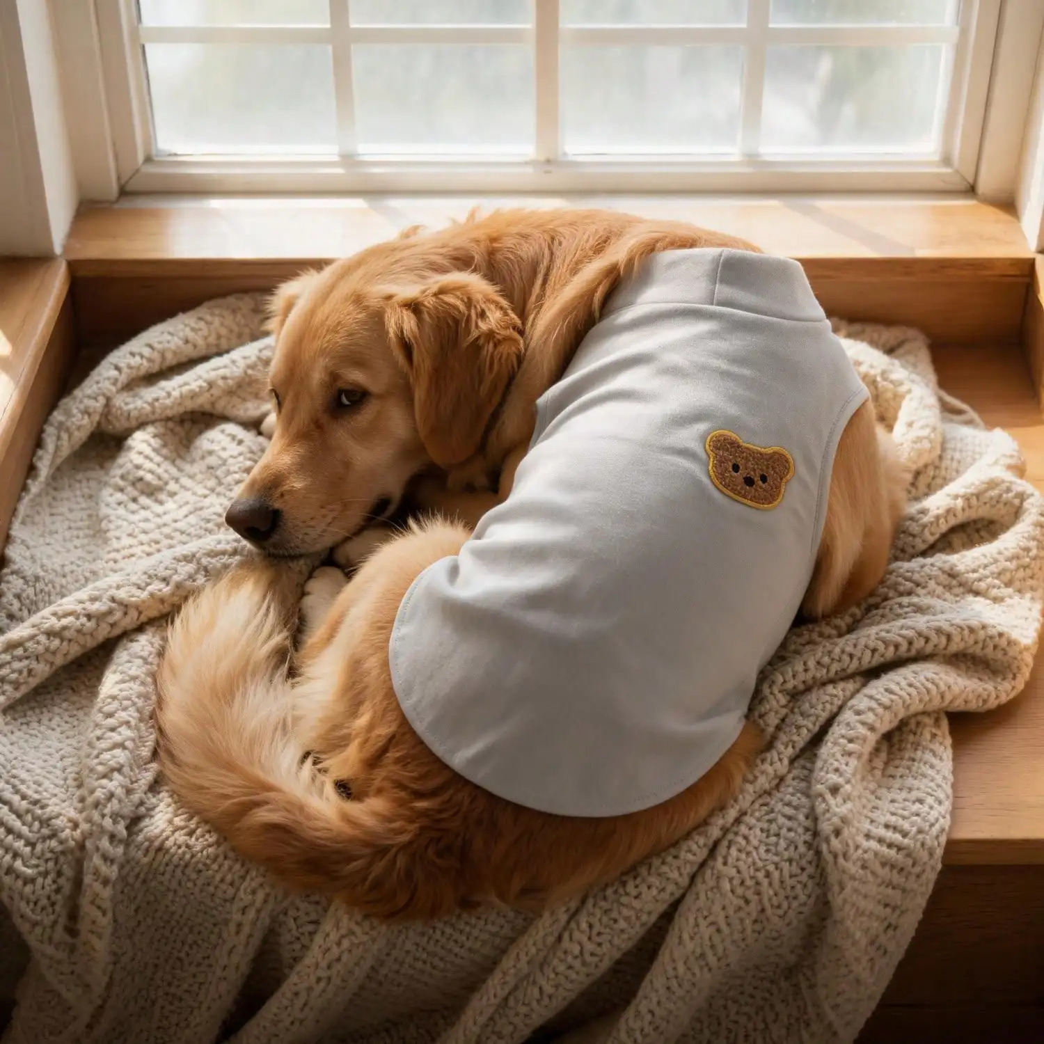 Ärmelloses Rollkragen-Hundeweste für große Hunde, weiche Strickkleidung für Haustiere mit niedlichem Bären-Applikationsaufnäher, warmes Hausoutfit – Detail 23