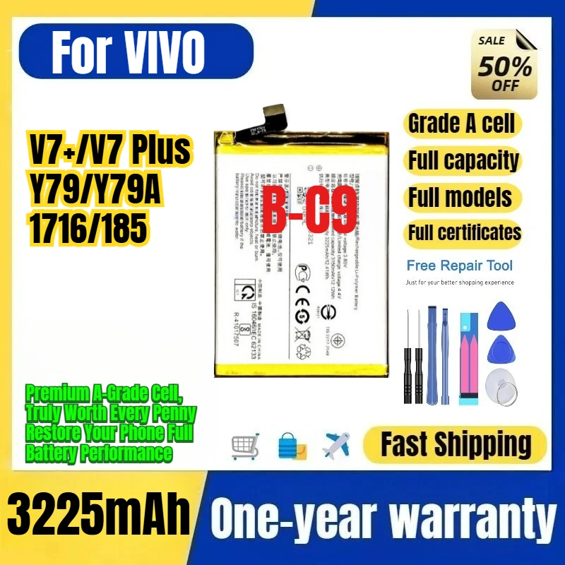 B-C9 for VIVO V7+/V7 Plus/Y79/Y79A/1716/1850 Phone Battery High Capacity Battery Replacement Bateria Grade A Cell with Tools