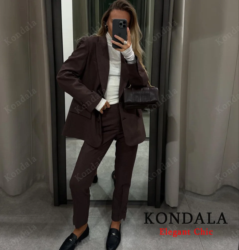 

KONDALA осенний женский винтажный офисный женский пиджак, двубортный пиджак с поясом, брюки-карандаш, модный осенний женский комплект брюк 2025 года