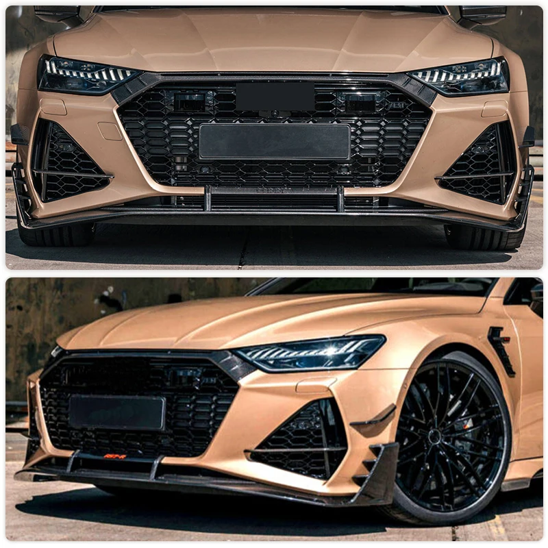 Prepreg Dry Carbon Front Bumper Lip Spoiler for Audi RS7 Sportback Hatchback 4-Door 2020 2021 Auto Front Lip Chin Apron Body Kit