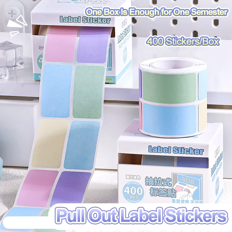 400/1400 Pull Out Sticky Notes Morandi Colored Name Stickers Sticky Notes Fully Adhesive Macaron Colored Index label Stickers