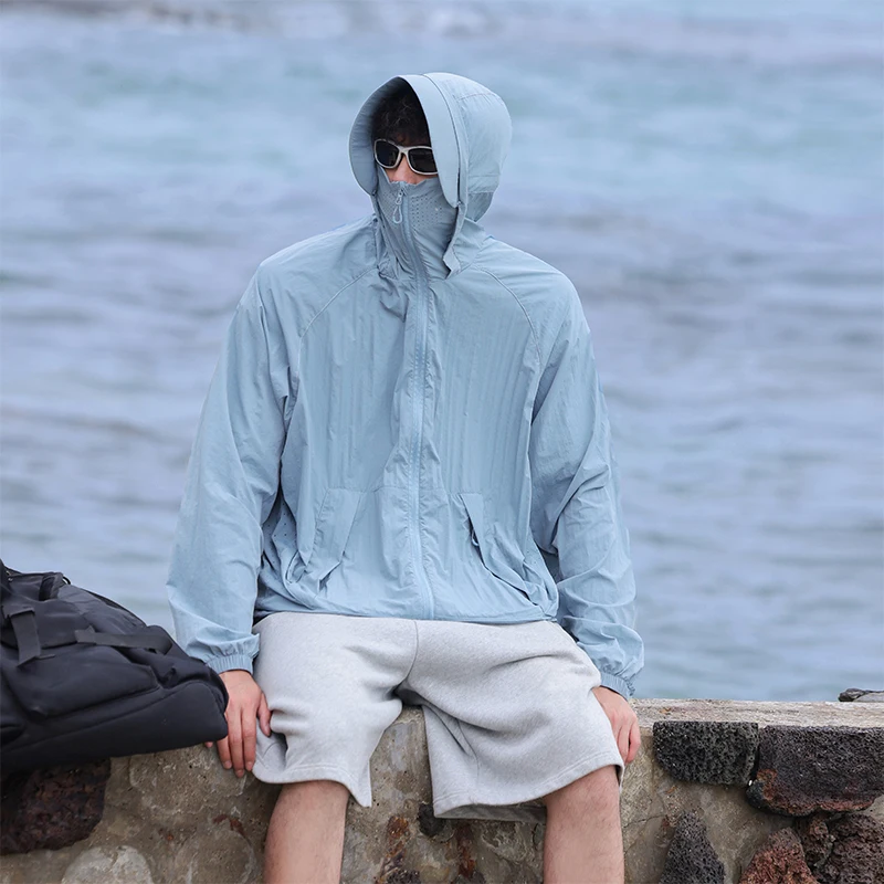 

Summer Thin Ice Silk Cooling Sunscreen Clothing for Men's Outdoor Sports Hooded Thin Jacket UV Protection Sports Sunscreen Coats