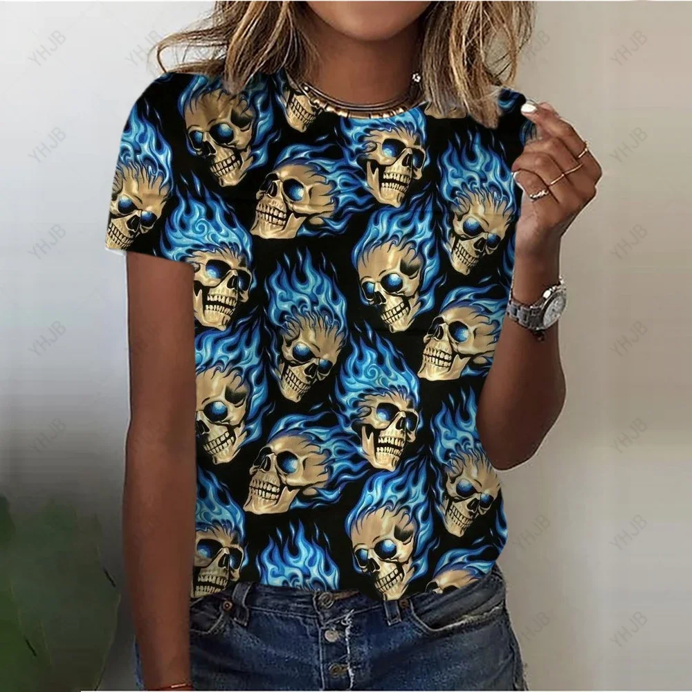 Verano cuello redondo de talla grande Casual estampado bohemio señoras camisetas León estampado 3D camiseta mujer moda suelta manga corta Tops