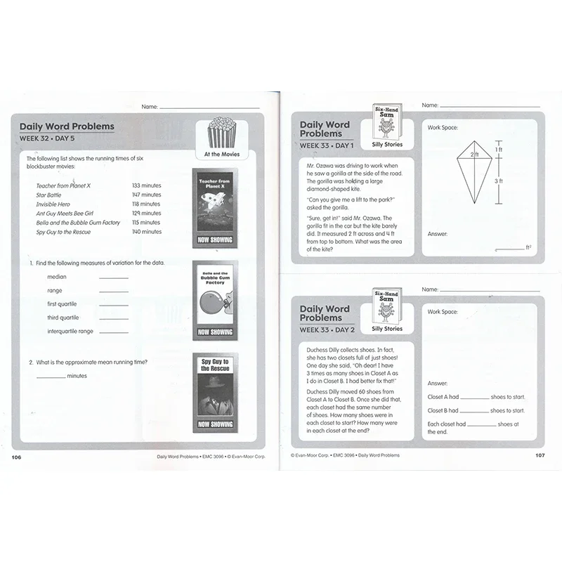 Evan-Moor Daily Word Problems, Grade 6 Workbook,aged 9 10 11 12, English book 9781629388601