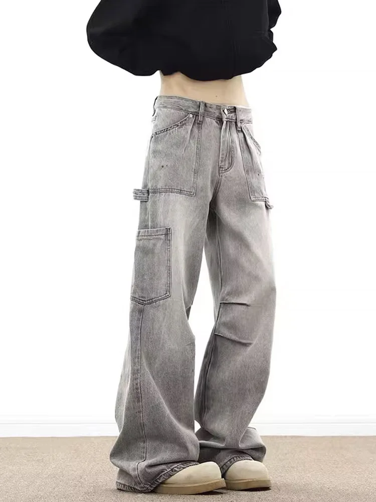 

Waed ey Men's Knife Jeans American High Street Vibe Pleated Workwear Trendy Straight Leg Micro Flared Pants
