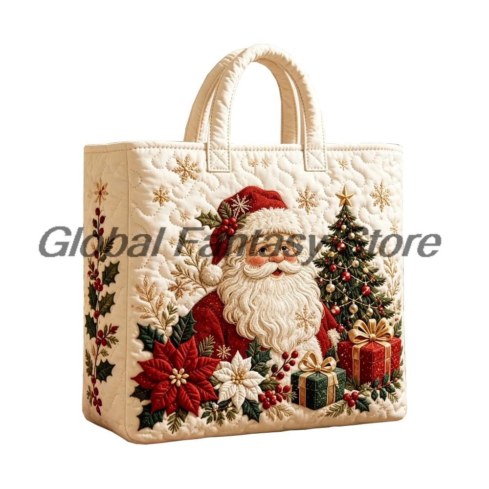 Christmas Quilted Tote Bag Xmas Animal Santa Snowman Print Holiday Shoulder Bags Large Capacity Casual Shopping HandBag