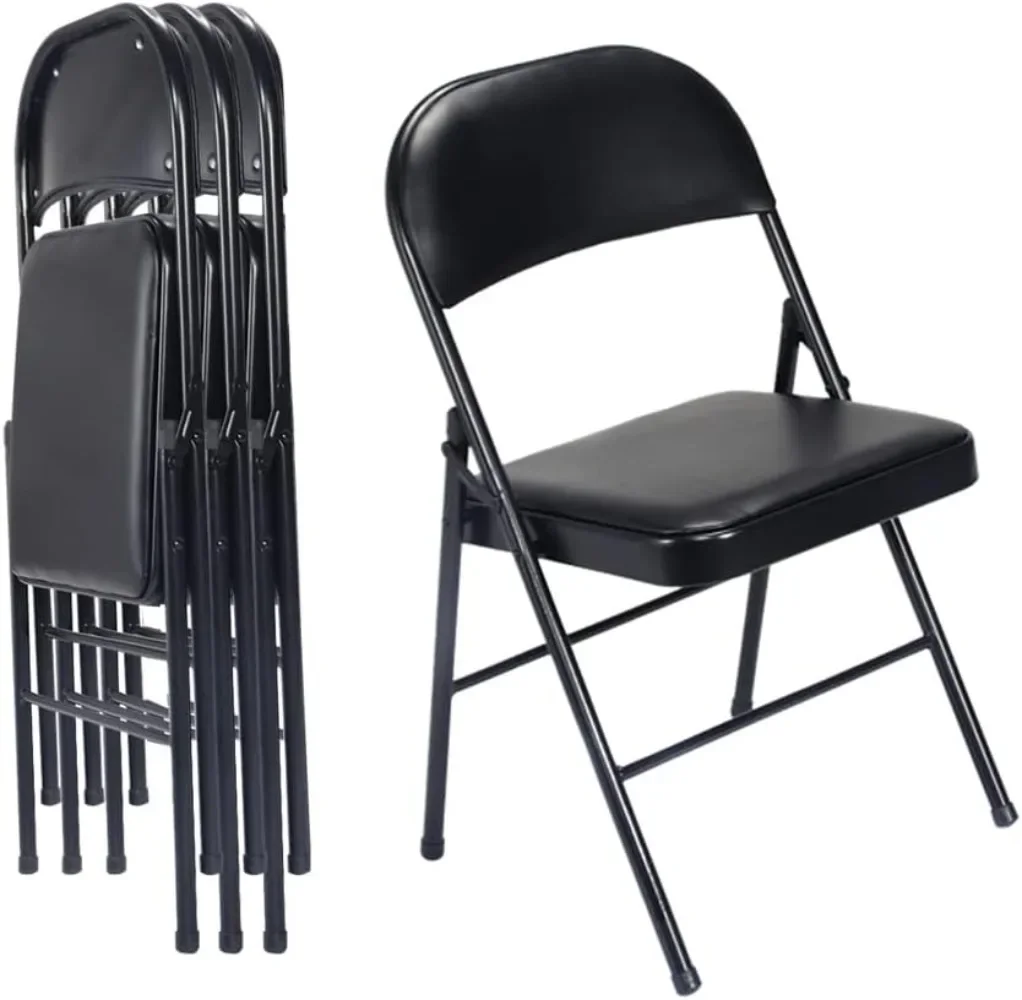 Karl home 4 Pack Black Folding Chairs with Padded Seats for Outdoor & Indoor, Portable Stackable Commercial Seat Steel Frame